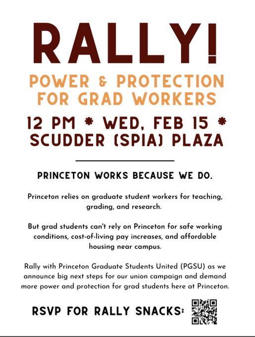 A flyer for PFSU's Rally for Power and Protection for Grad Workers on Wed. Feb. 15, 2023