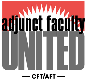 Adjunct Faculty United CFT/AFT logo, white, red, black, and grey