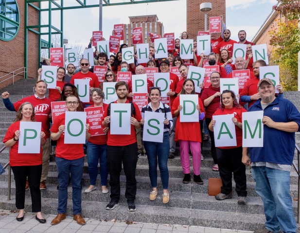 Senator Lea Webb joins with UUP Binghamton Chapter, GSEU and CSEA in support of our Union brothers and sisters at SUNY Potsdam where a drastic financial restructuring plan includes the deactivation of 14 degree programs.