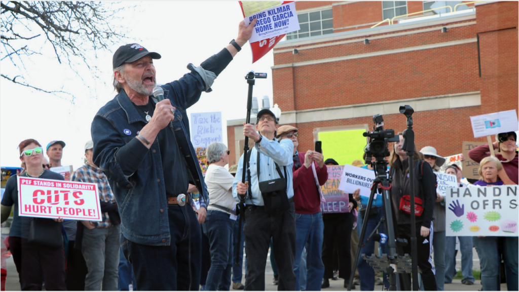 UUP President Fred Kowal addressing members in Albany on May Day 2025, calling for
solidarity, action, and a renewed commitment to fighting for workers across New York State.